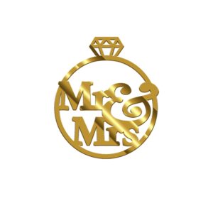 Mr & Mrs in Ring Acrylic Stickers Size - 3.5/4 inches~, Color - Gold Mirror, Pack of 5 pcs