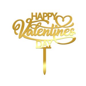 Happy Valentine's Day Acrylic Cake Topper Size - 4 inches, Color - Gold Mirror