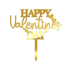 Happy Valentine's Day Acrylic Cake Topper Size - 4 inches, Color - Gold Mirror