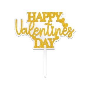 Happy Valentine's Day Double Layer Acrylic Cake Topper Size - 4 inches, Color - Gold Glitter on White