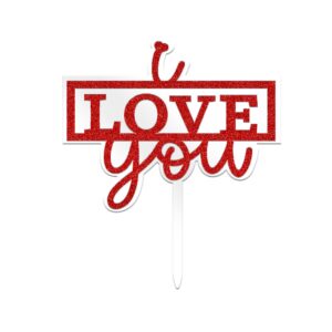 I love you Double Layer Acrylic Cake Topper Size - 4 inches, Color - Red Glitter on White