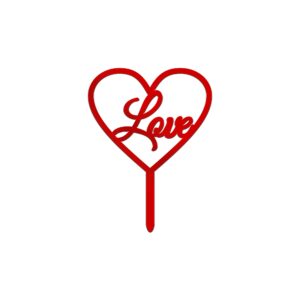 Love in Heart Acrylic Cake Topper Size - 3 inches, Color - Red, Pack of 10 pcs