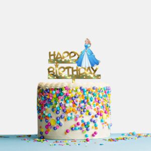 Happy Birthday Acrylic Cake Topper Princess Cinderella, Size - Medium