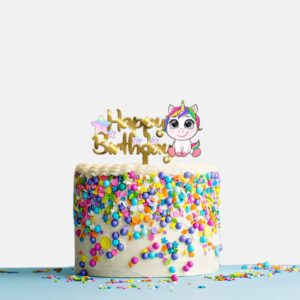 Happy Birthday Acrylic Cake Topper Rainbow Baby Unicorn, Size - Medium
