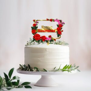 Happy Anniversary Acrylic Cake Topper Frame Floral, Size - Medium