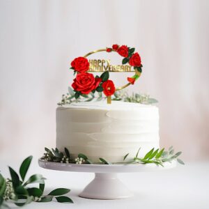 Happy Anniversary Acrylic Cake Topper Frame Floral, Size - Medium