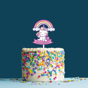 Happy Birthday Acrylic Cake Topper Unicorn Rainbow, Size - Medium