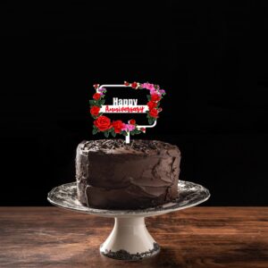 Happy Engagement Frame Floral Acrylic Cake Topper, Size - Medium