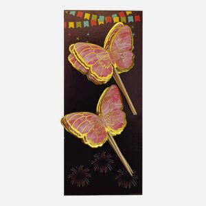 Pink Butterflies Gold Foiled with Toothpick - Pack of 10