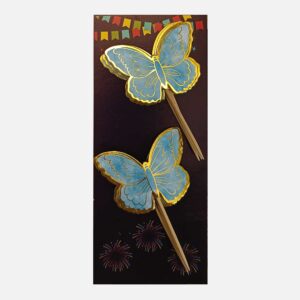 Blue Butterflies Gold Foiled with Toothpick - Pack of 10
